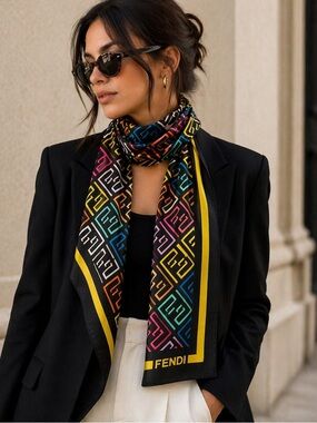 FENDI Multicolor FF Monogram Silk Scarf Fun Fair Zucca Italy